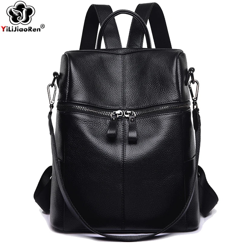 Casual Genuine Leather Backpack Female Luxury COW Leather Backpack Women Shoulder Large Capacity School Bags For Teenagers Girls