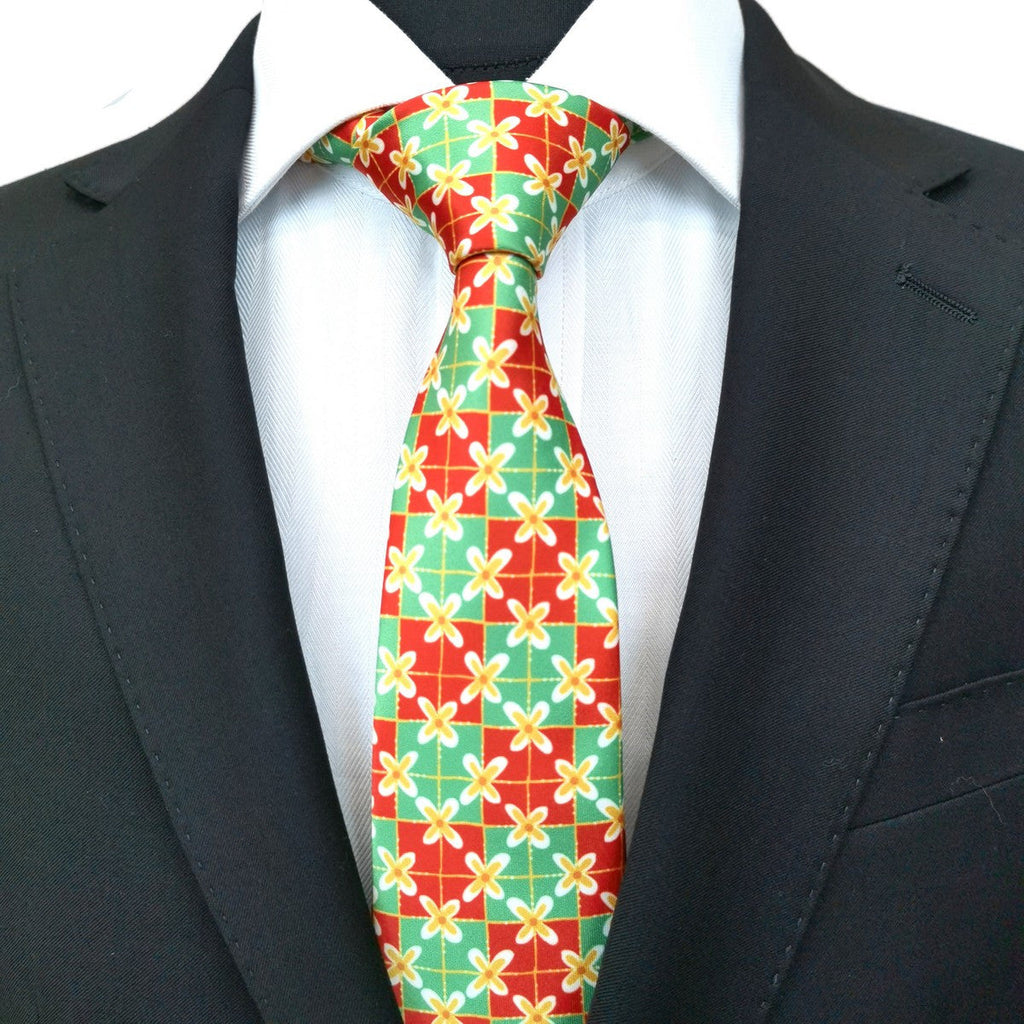 Green Coral Square Geometric Tie
