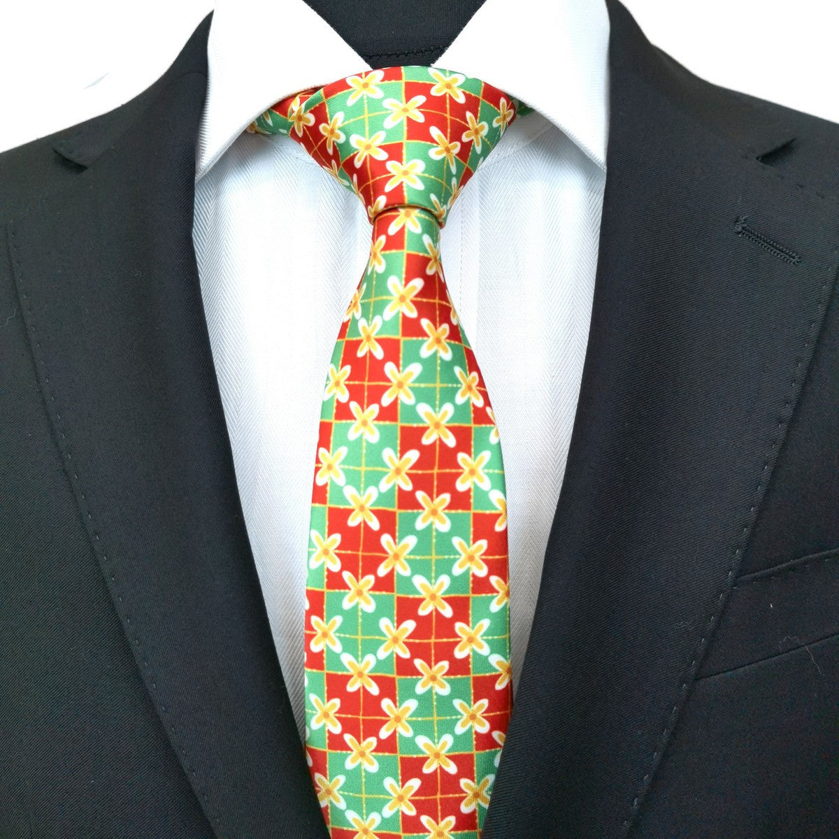 Green Coral Square Geometric Tie