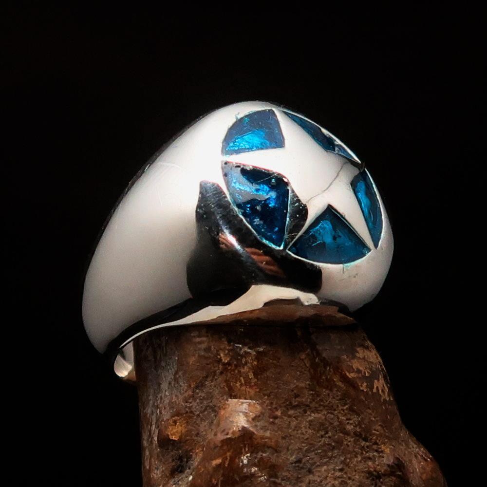 Excellent crafted Men's US Marshall Ring Blue Star - Sterling Silver