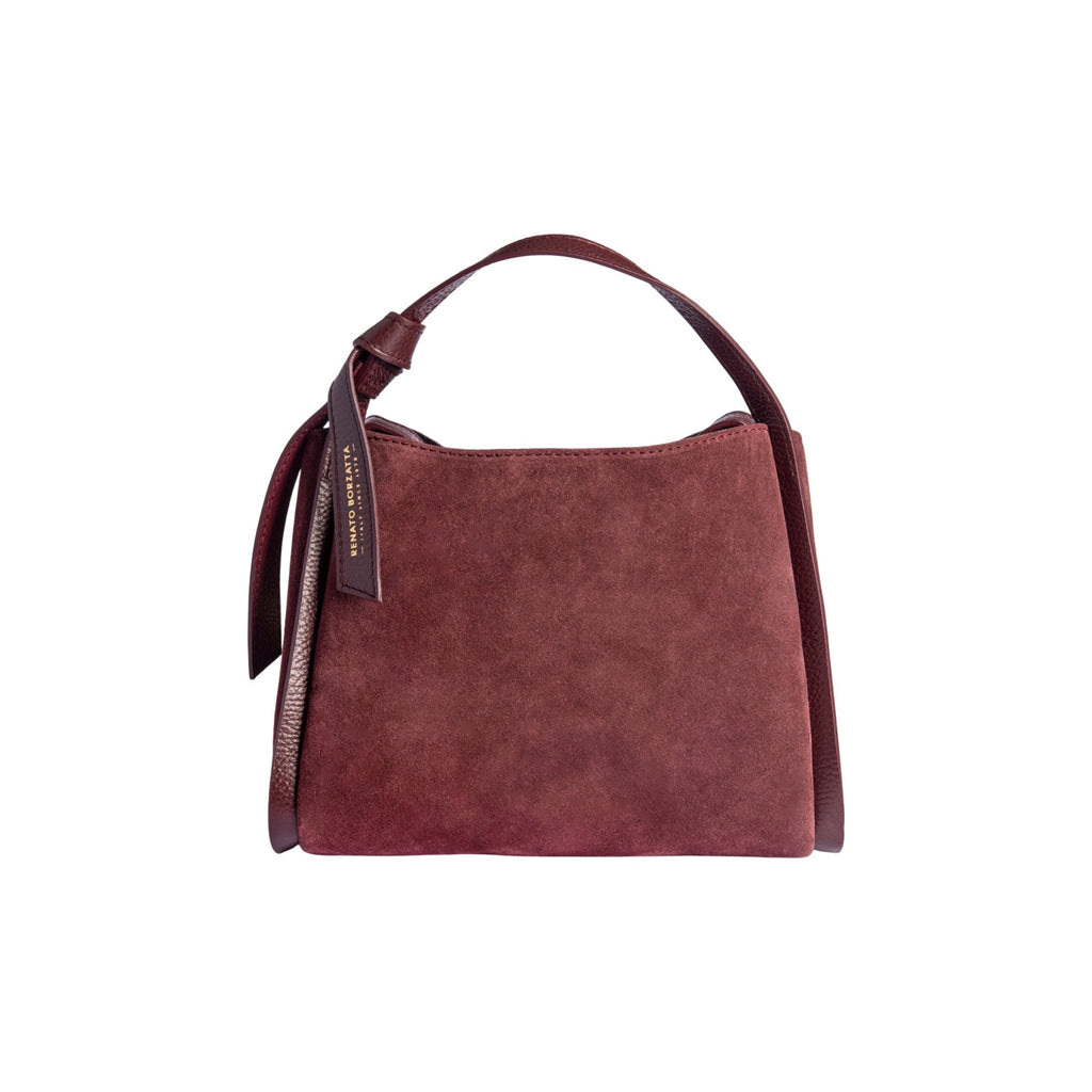 RB1035X | ALICE Women's Handbag in Genuine Suede, Made in Italy. Polished Gold Metal Accessories. Bordeaux Color. Dimensions: 26 x 20 x 15 + 12 cm (Handle Drop)