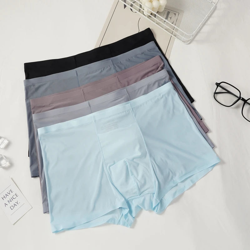 Men's Ice Silk Sexy Seamless Boxer Briefs Shorts Underwear Underpants Male Ultra-thin Breathable Panties