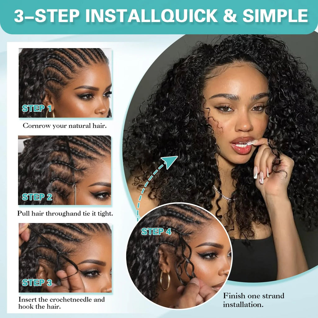 Kinky Curly Crochet Human Hair Wigs 120G Feather Miracle Knots Knotless Invisible Pre Looped Burmese Curly Deep Wave Extensions