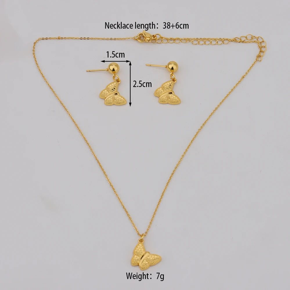 Exquisite Gold Color Butterfly Pendant Necklaces For Women Fashion Light Luxury Gold Color Necklace Earrings Sets Gifts