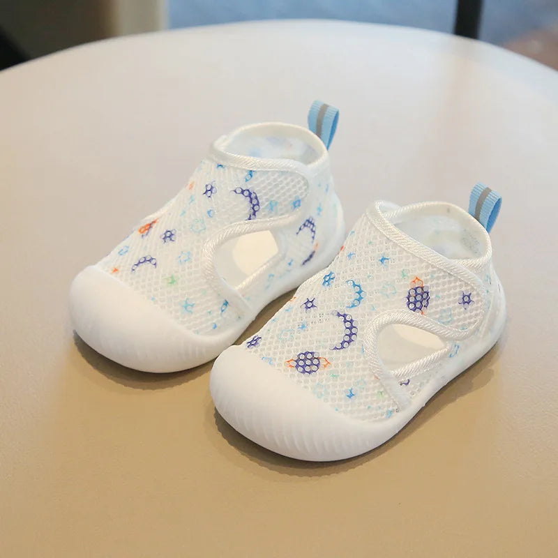 Summer Kids Mesh Breathable Shoes Baby Anti-collision Soft Sole First Walker Unisex Lightweight Velcro Casual Sandals
