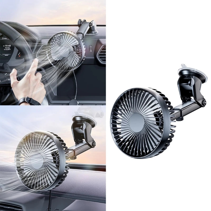 Car Fan 5V/24V/USB Portable Suction Cup Auto Cooler 360 Degree Adjustable Car Dashboard Fan