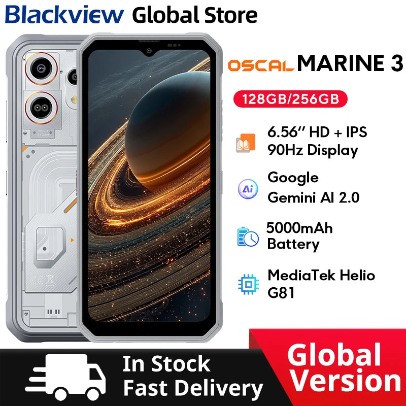 Blackview Oscal MARINE 3 Rugged Smartphone 6.56-inch HD+ IPS 90Hz Display  Android 16 MTK Helio G81 NFC 5000mAh 256GB Cellphone