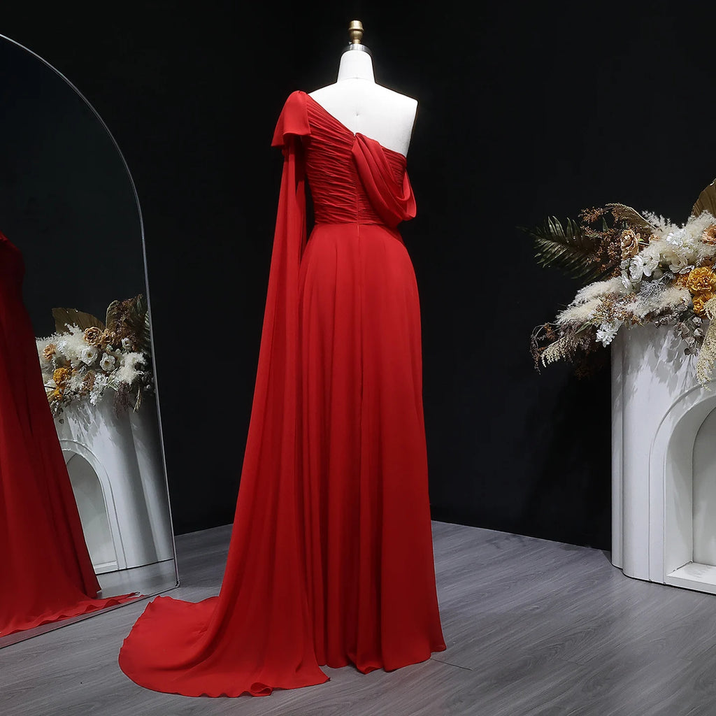 Sharon Said Dubai Red Off Shoulder Elegant Evening Dress with Bow Cape for Women Wedding Formal Gown SF488 Customized