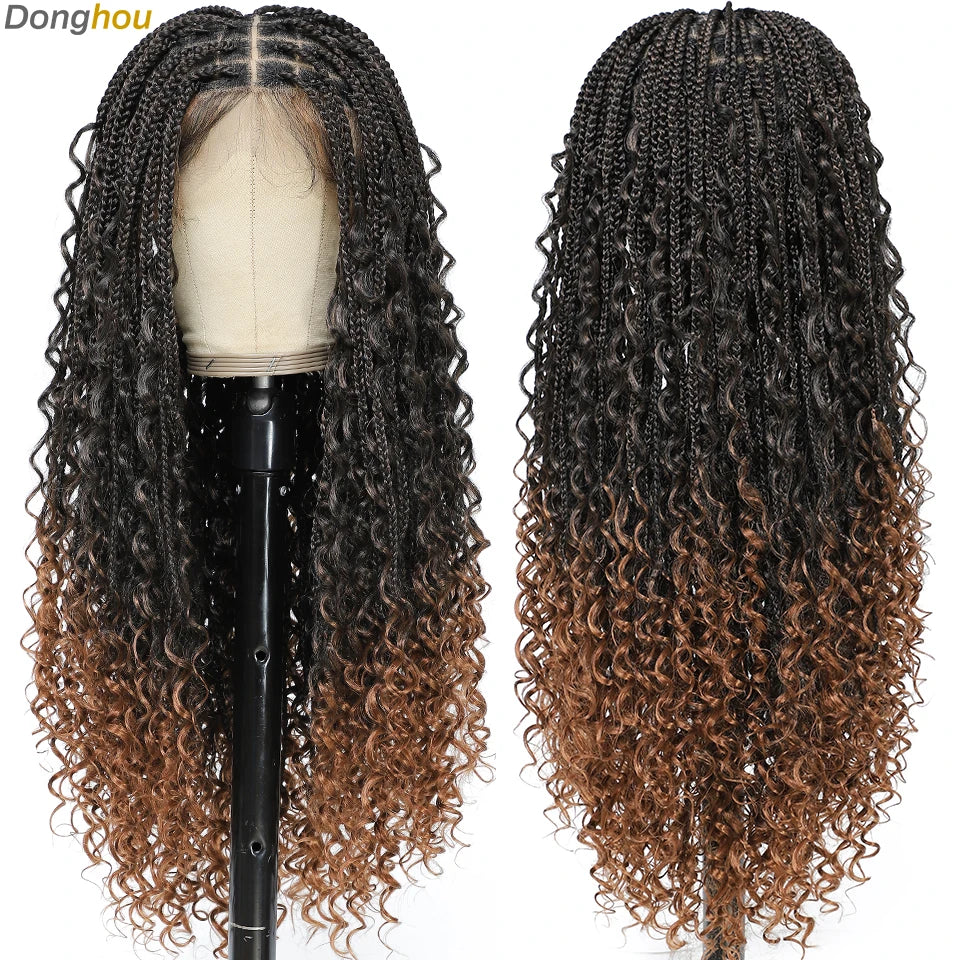 Ombre Boho Knotless Braided Wigs for Black Women 1B T30 Colors Bohemian Box Braids Wigs Perruques Tresses Africaines Naturelles