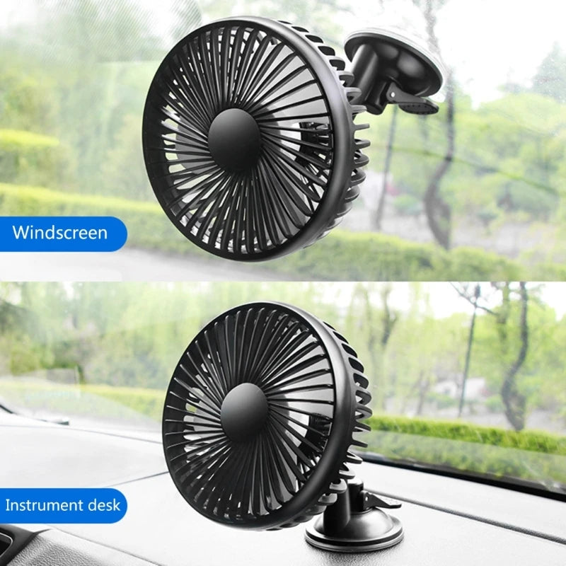 Car Fan 5V/24V/USB Portable Suction Cup Auto Cooler 360 Degree Adjustable Car Dashboard Fan