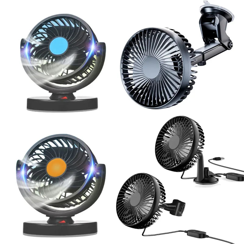 Car Fan 5V/24V/USB Portable Suction Cup Auto Cooler 360 Degree Adjustable Car Dashboard Fan