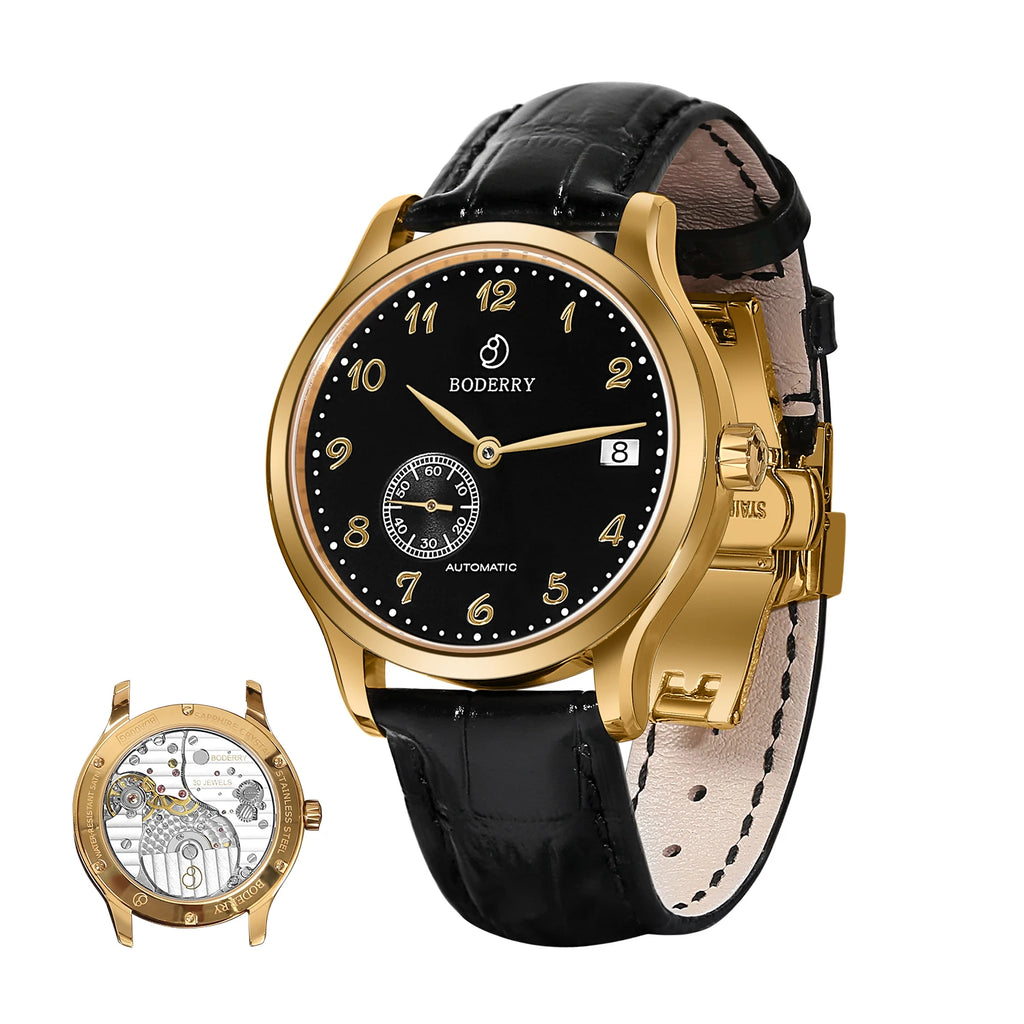 BODERRY Mens Micro-rotor Automatic Dress Watches Waterproof Stainless Steel Mechanical Business Wrist Watch for Men,Sapphire