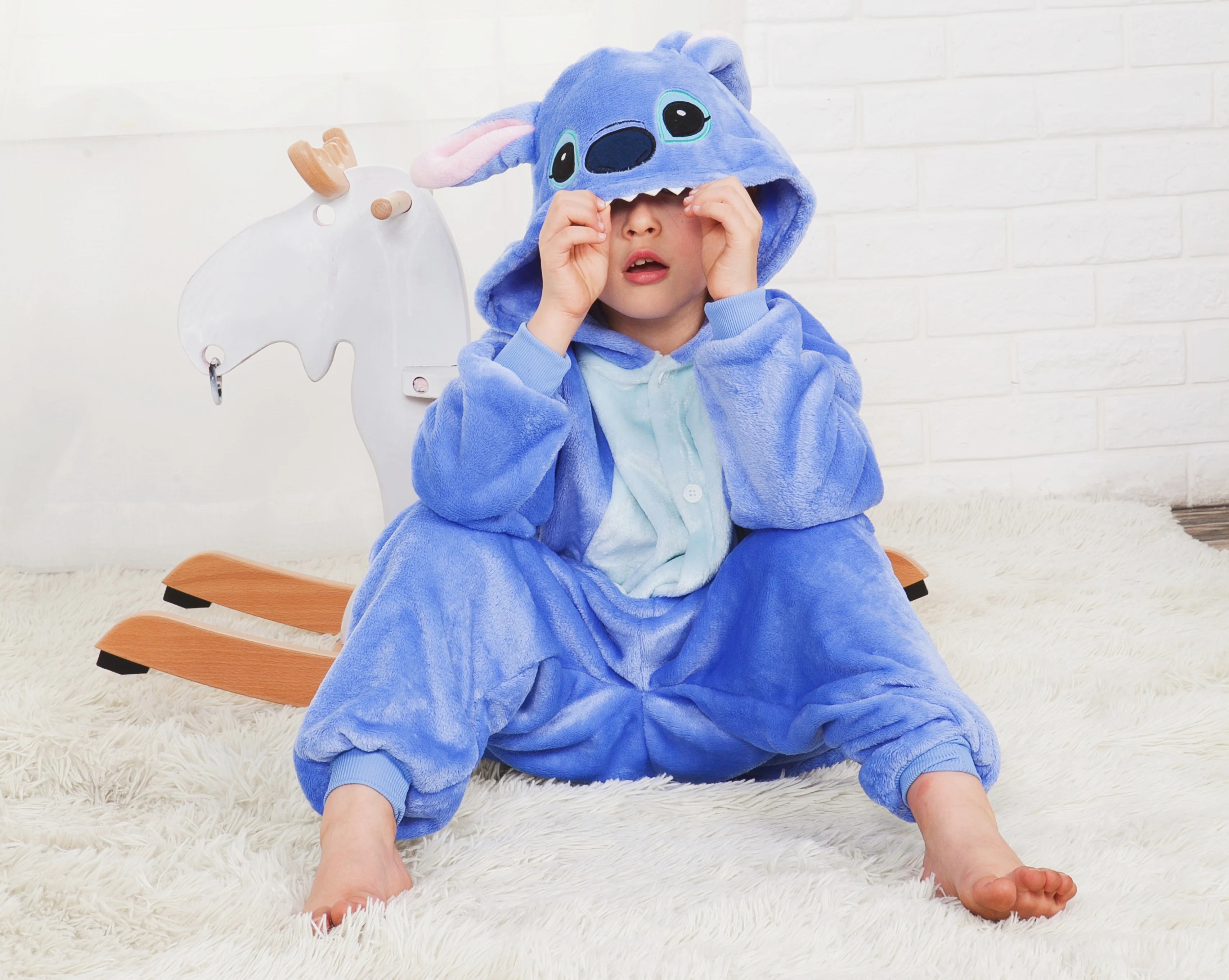 Kigurumi Stitch Cartoon Onesies Kids Children Animal Pajamas Jumpsuits Girls Boys Anime Cosplay Costumes For Christmas Halloween