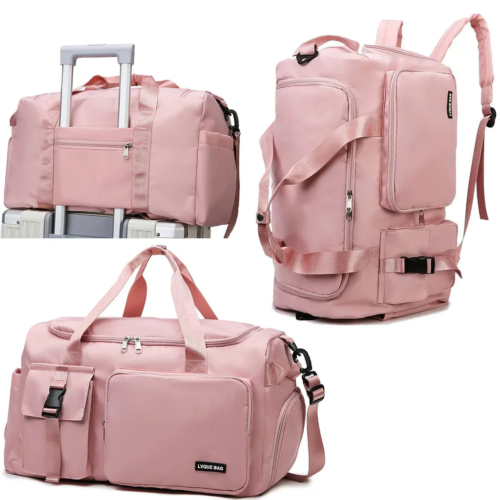 Travel Handbag Dry And Wet Separation Convertible Design Pink