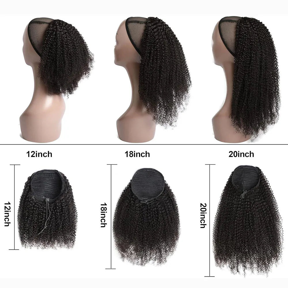 100% Human Hair Mongolian Afro Kinky Curly Ponytail Drawstring Ponytail Human Hair Extensions Clip 4B 4C Pony Tail For Woman