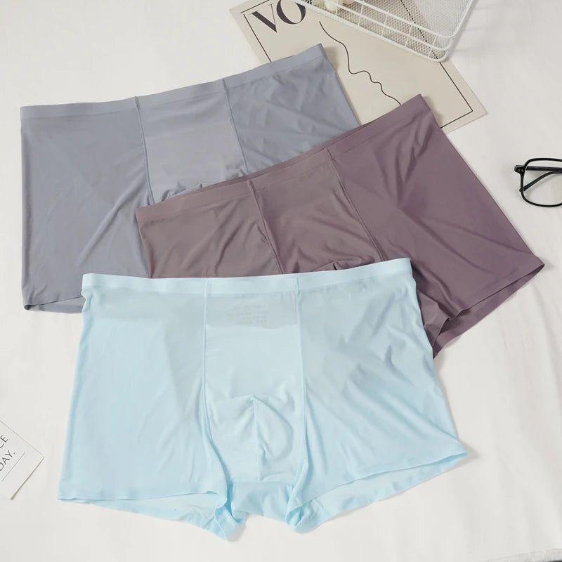 Men's Ice Silk Sexy Seamless Boxer Briefs Shorts Underwear Underpants Male Ultra-thin Breathable Panties