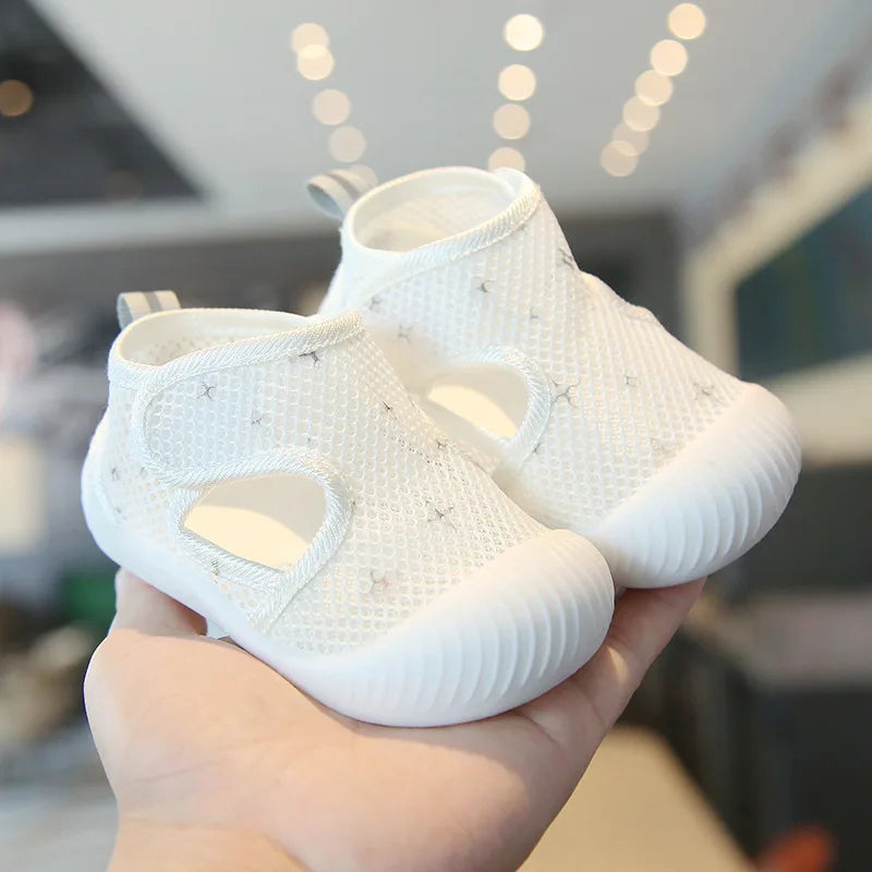 Summer Kids Mesh Breathable Shoes Baby Anti-collision Soft Sole First Walker Unisex Lightweight Velcro Casual Sandals