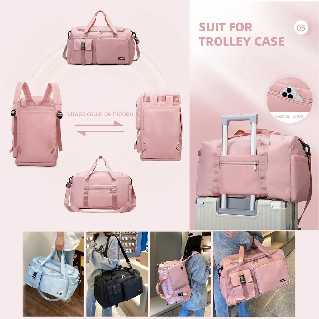 Travel Handbag Dry And Wet Separation Convertible Design Pink