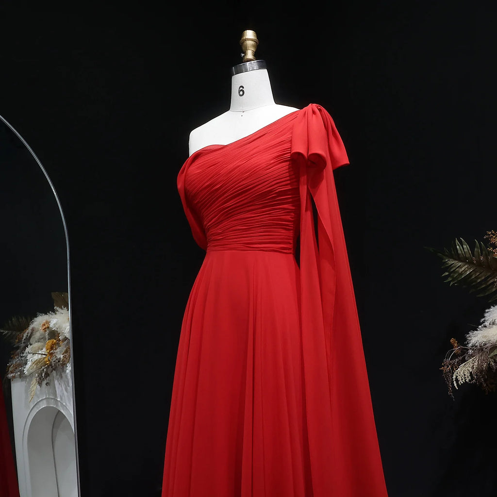 Sharon Said Dubai Red Off Shoulder Elegant Evening Dress with Bow Cape for Women Wedding Formal Gown SF488 Customized