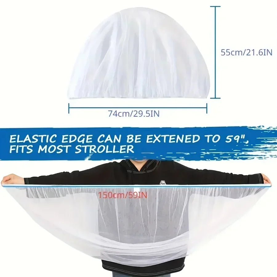 Universal Full-Cover Stroller Mosquito Net, Stretchable Breathable Mesh Sunshade Windshield for Baby Stroller