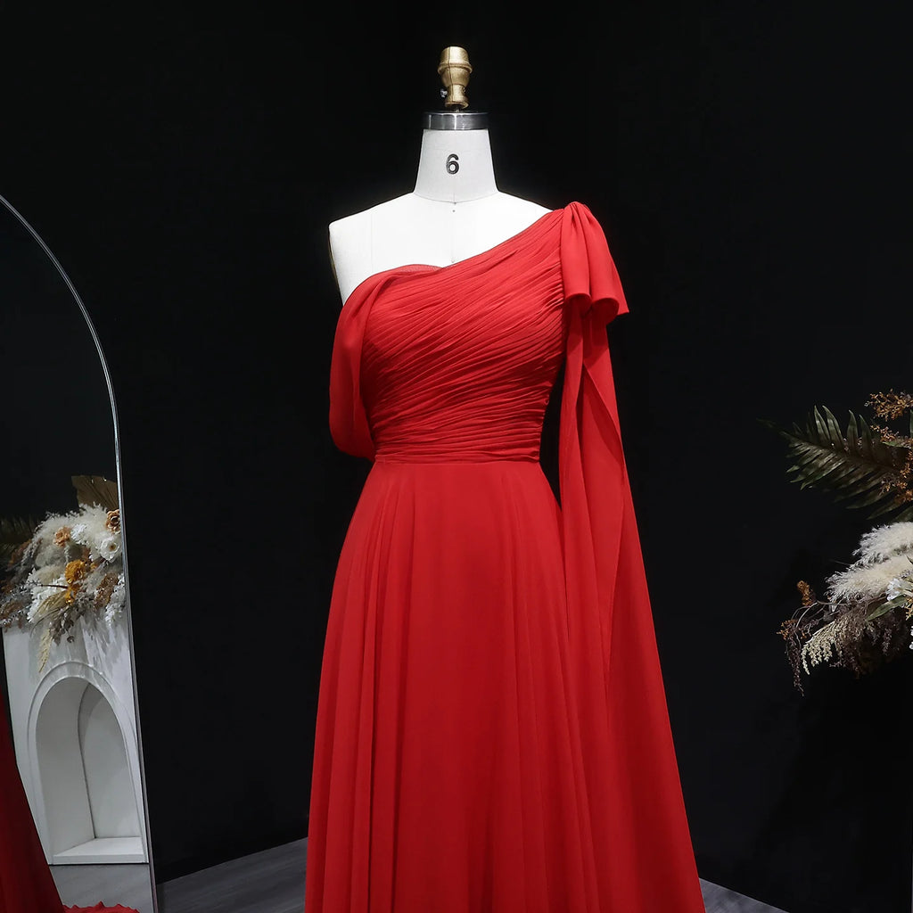 Sharon Said Dubai Red Off Shoulder Elegant Evening Dress with Bow Cape for Women Wedding Formal Gown SF488 Customized