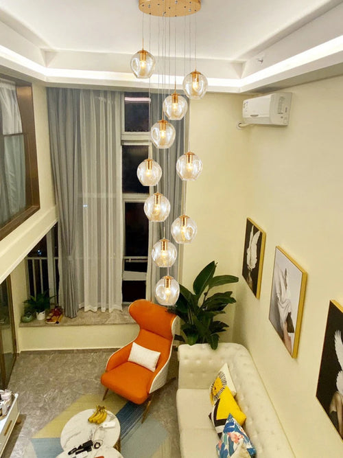 2026 New Modern Spiral Staircase Lighting Chandelier Long Chandelier Living Room Villa Loft Dining Room Crystal Ball Lamp