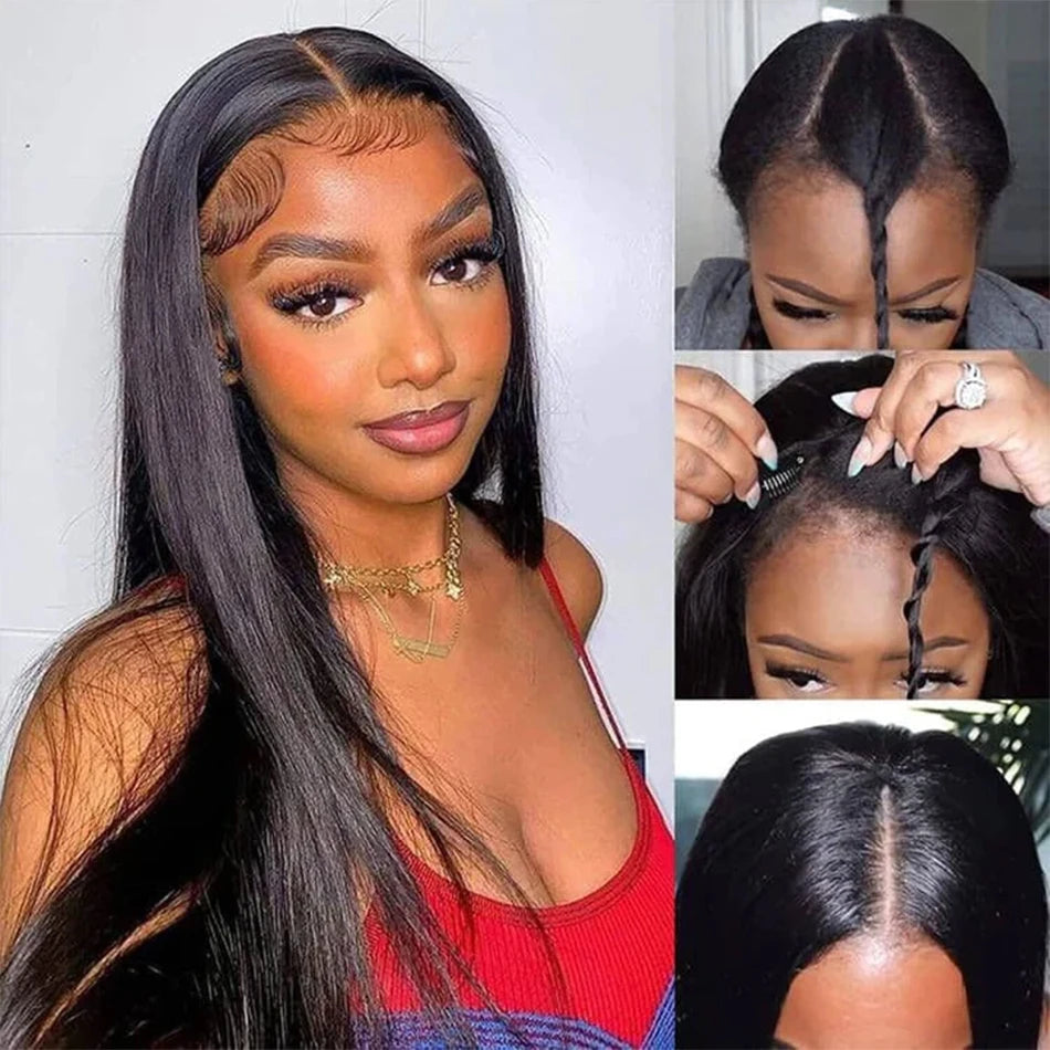 Bone Straight V Part Human Hair Wig For Women 200 Density Wear To Go Natural Colored Upgrade Glueless U Part Wigs Human Hair