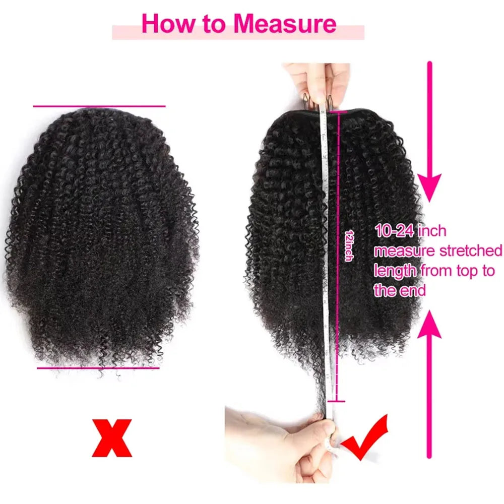 100% Human Hair Mongolian Afro Kinky Curly Ponytail Drawstring Ponytail Human Hair Extensions Clip 4B 4C Pony Tail For Woman