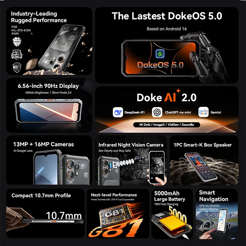Blackview Oscal MARINE 3 Rugged Smartphone 6.56-inch HD+ IPS 90Hz Display  Android 16 MTK Helio G81 NFC 5000mAh 256GB Cellphone
