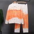 American Trendy Men Denim Jacket Jeans Two-piece Men loose High street Stylish Denim jacket with long pants  Set