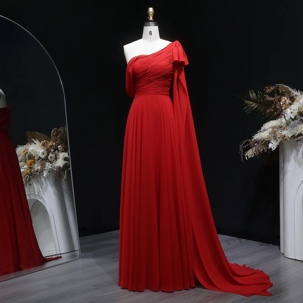 Sharon Said Dubai Red Off Shoulder Elegant Evening Dress with Bow Cape for Women Wedding Formal Gown SF488 Customized