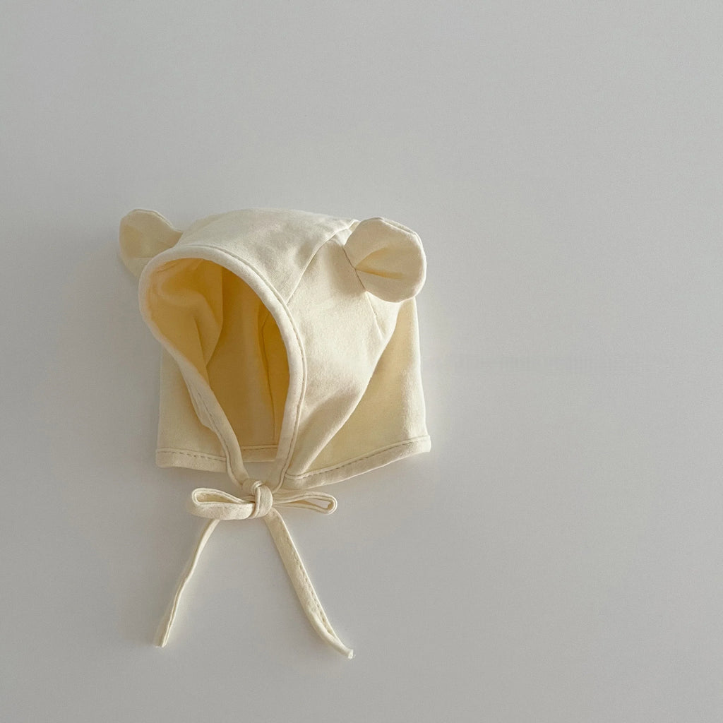 Spring Autumn Baby Bear Ear Bonnet Hat Cotton Strappy Hat for 0-12M Infant Protection Cap Earflap Beanie
