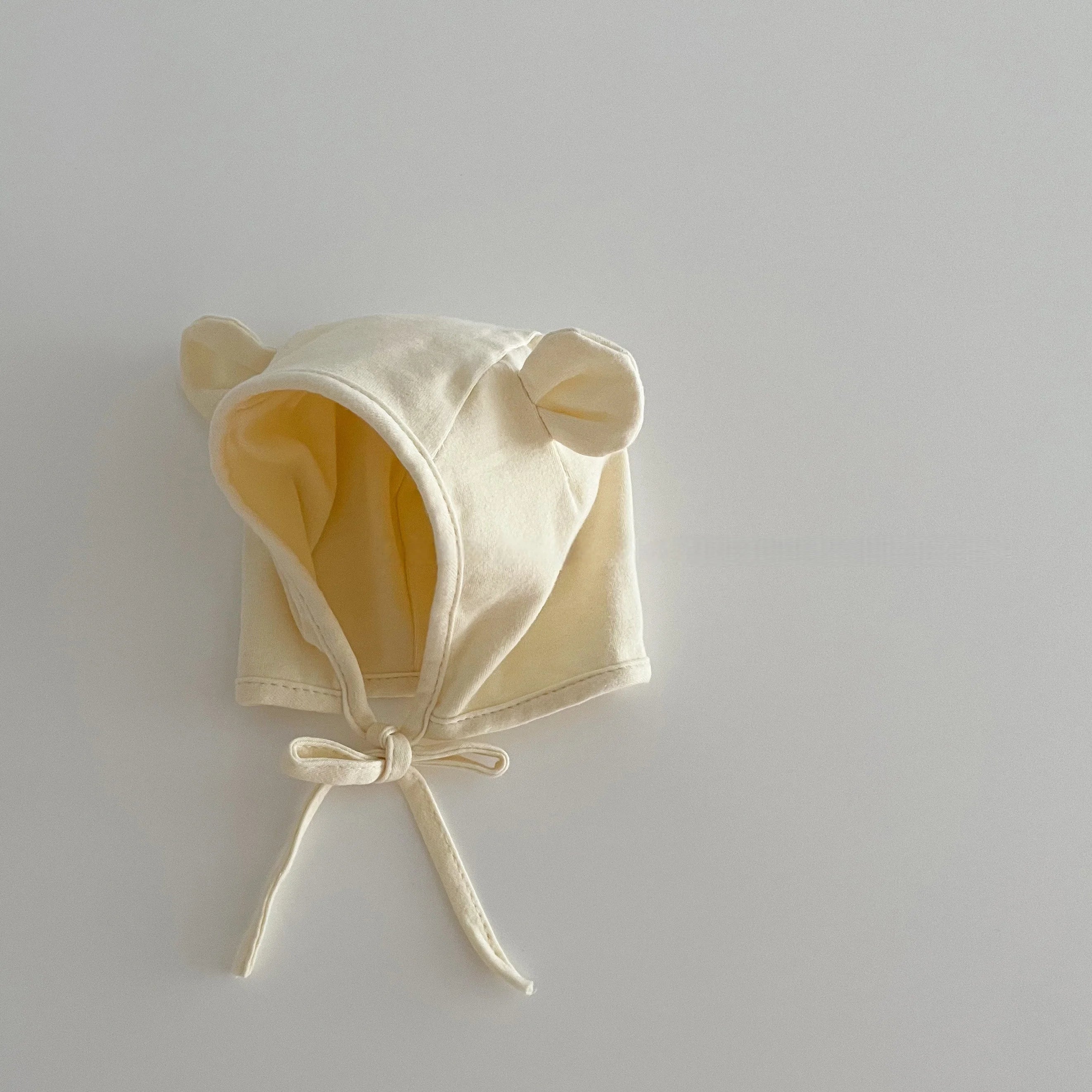 Spring Autumn Baby Bear Ear Bonnet Hat Cotton Strappy Hat for 0-12M Infant Protection Cap Earflap Beanie