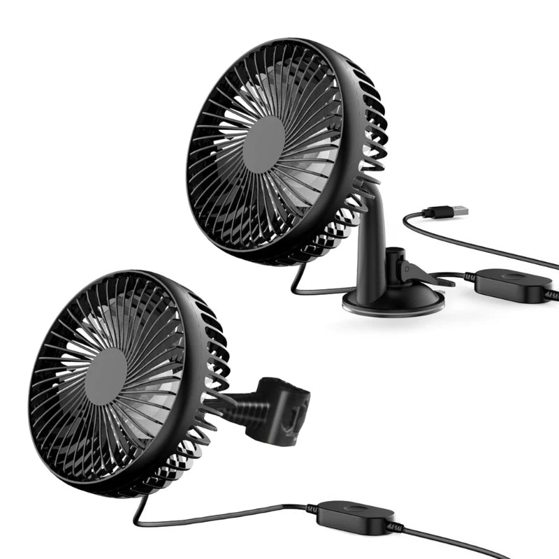 Car Fan 5V/24V/USB Portable Suction Cup Auto Cooler 360 Degree Adjustable Car Dashboard Fan