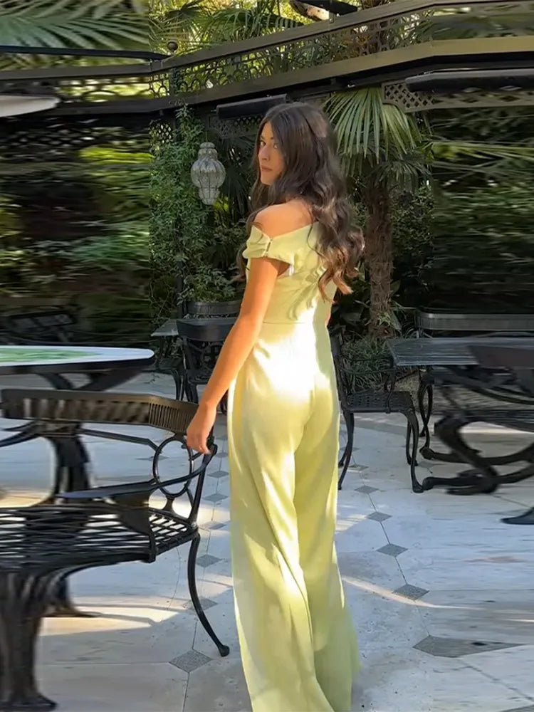 Loose One Shoulder Women 's Jumpsuit Elegant High Waist Wide Leg Overlay Bodysuit Female 2026 Summer Fashion New Woman Outwear