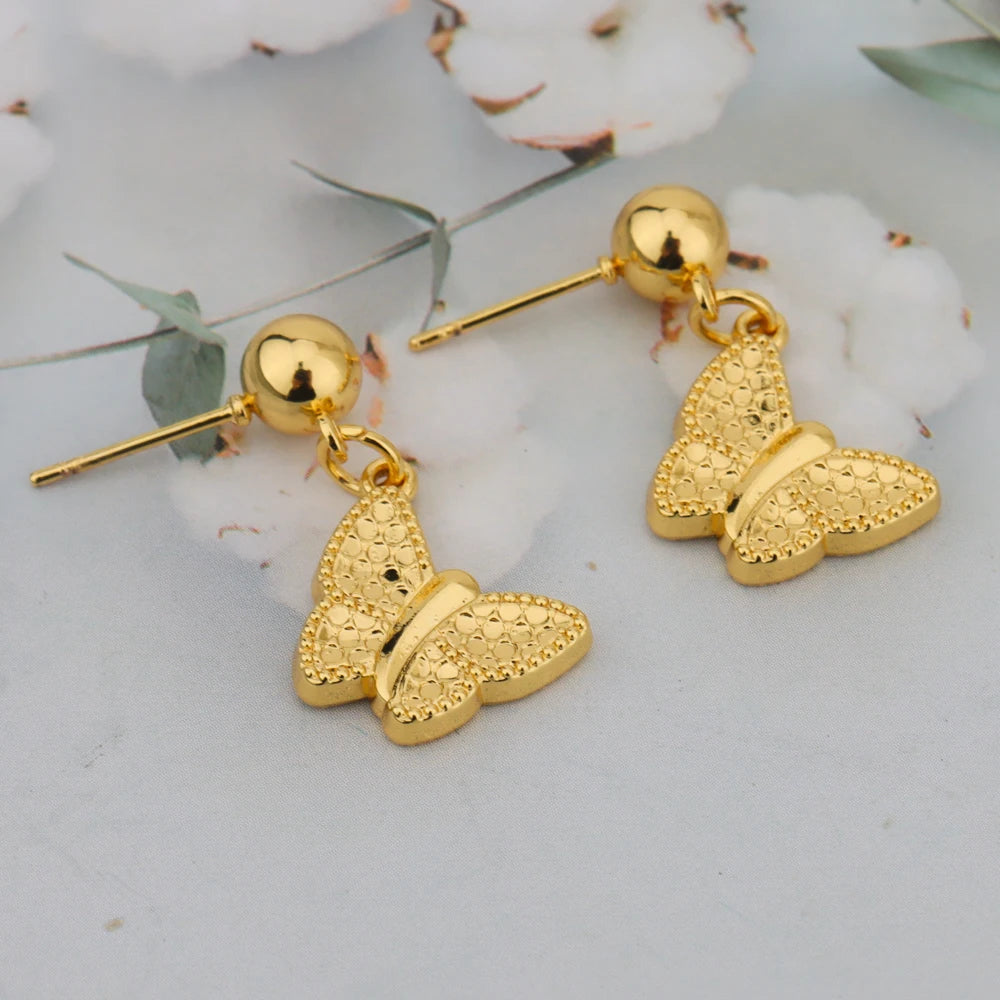 Exquisite Gold Color Butterfly Pendant Necklaces For Women Fashion Light Luxury Gold Color Necklace Earrings Sets Gifts