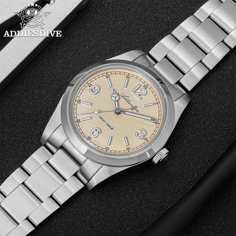ADDIESDIVE 36mm Top Brand Men's Luxury Watch 316L Stainless Steel Reloj Hombre 100m Waterproof Quartz Watches AD2518