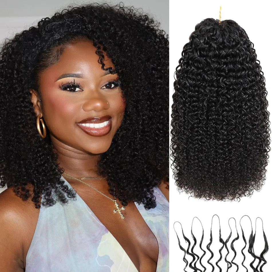 Kinky Curly Crochet Human Hair Wigs 120G Feather Miracle Knots Knotless Invisible Pre Looped Burmese Curly Deep Wave Extensions