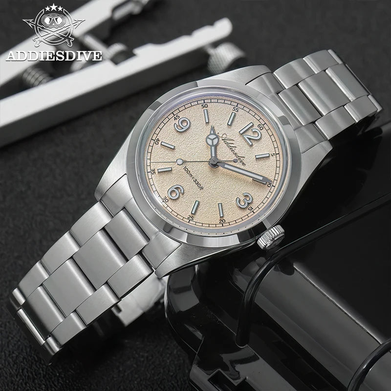 ADDIESDIVE 36mm Top Brand Men's Luxury Watch 316L Stainless Steel Reloj Hombre 100m Waterproof Quartz Watches AD2518