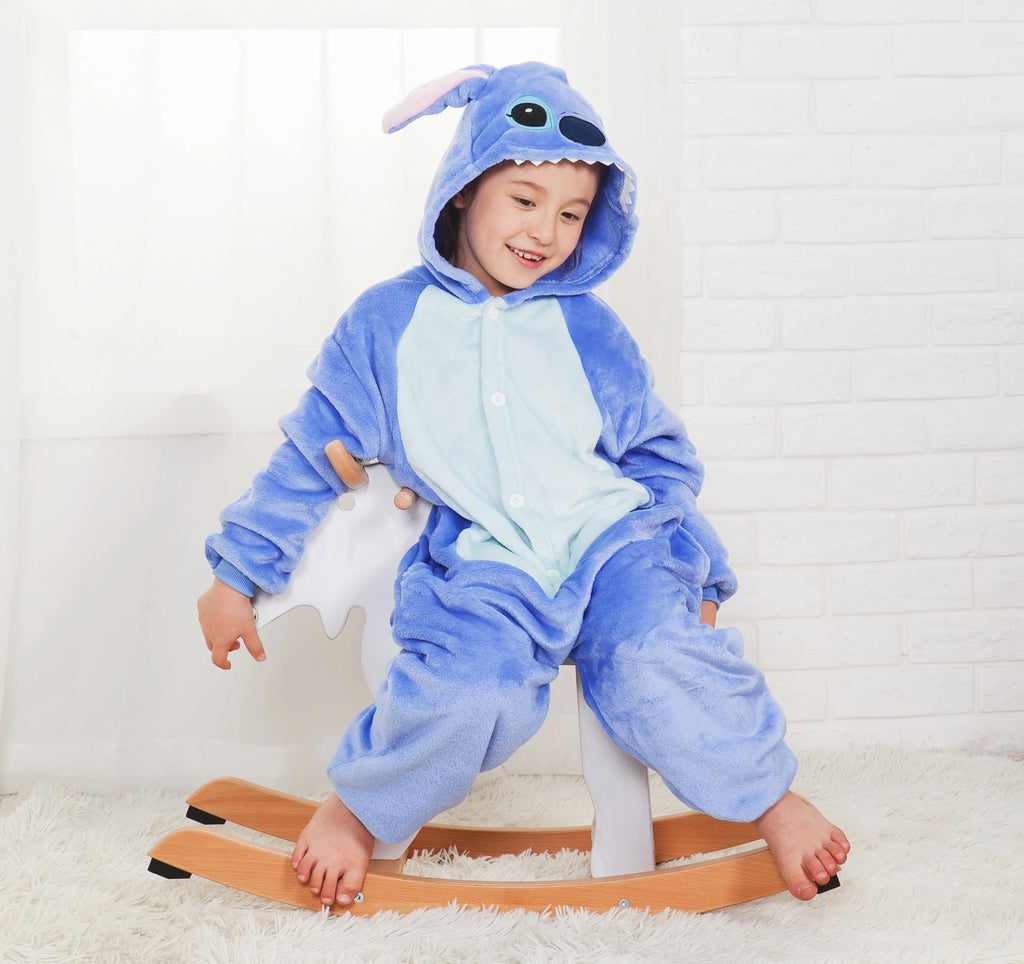 Kigurumi Stitch Cartoon Onesies Kids Children Animal Pajamas Jumpsuits Girls Boys Anime Cosplay Costumes For Christmas Halloween