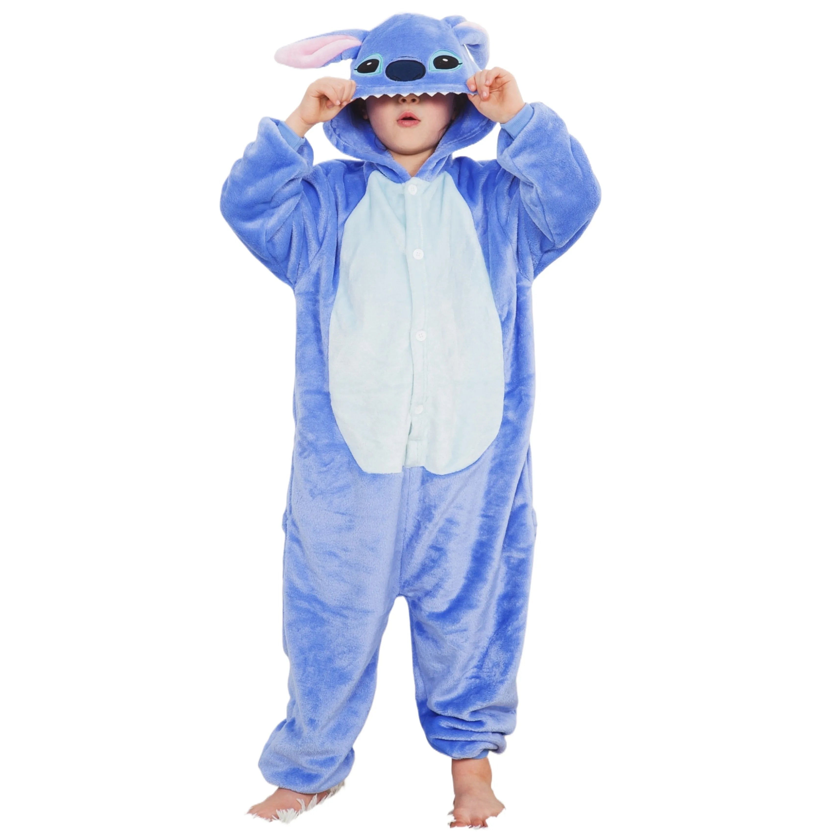 Kigurumi Stitch Cartoon Onesies Kids Children Animal Pajamas Jumpsuits Girls Boys Anime Cosplay Costumes For Christmas Halloween