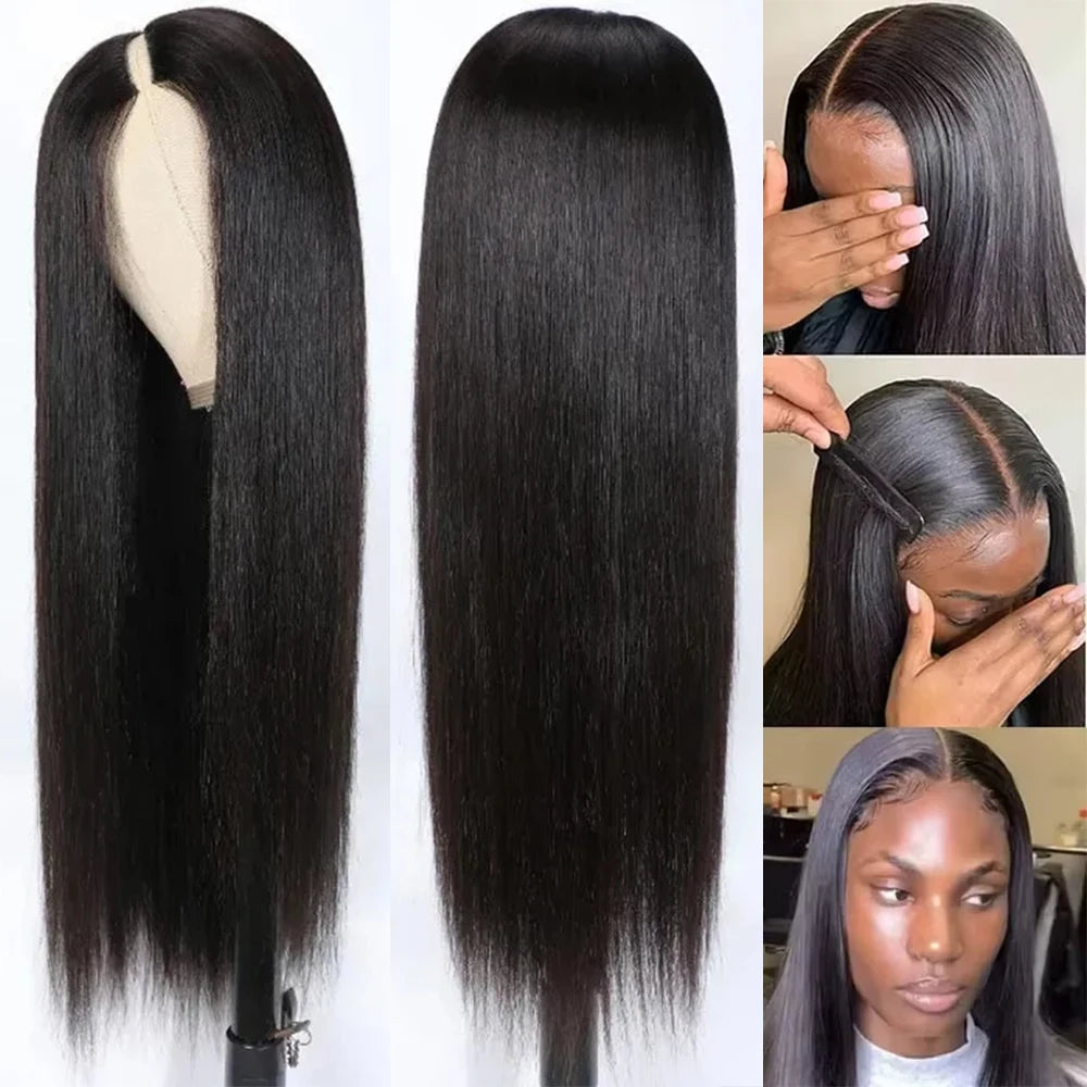 Bone Straight V Part Human Hair Wig For Women 200 Density Wear To Go Natural Colored Upgrade Glueless U Part Wigs Human Hair