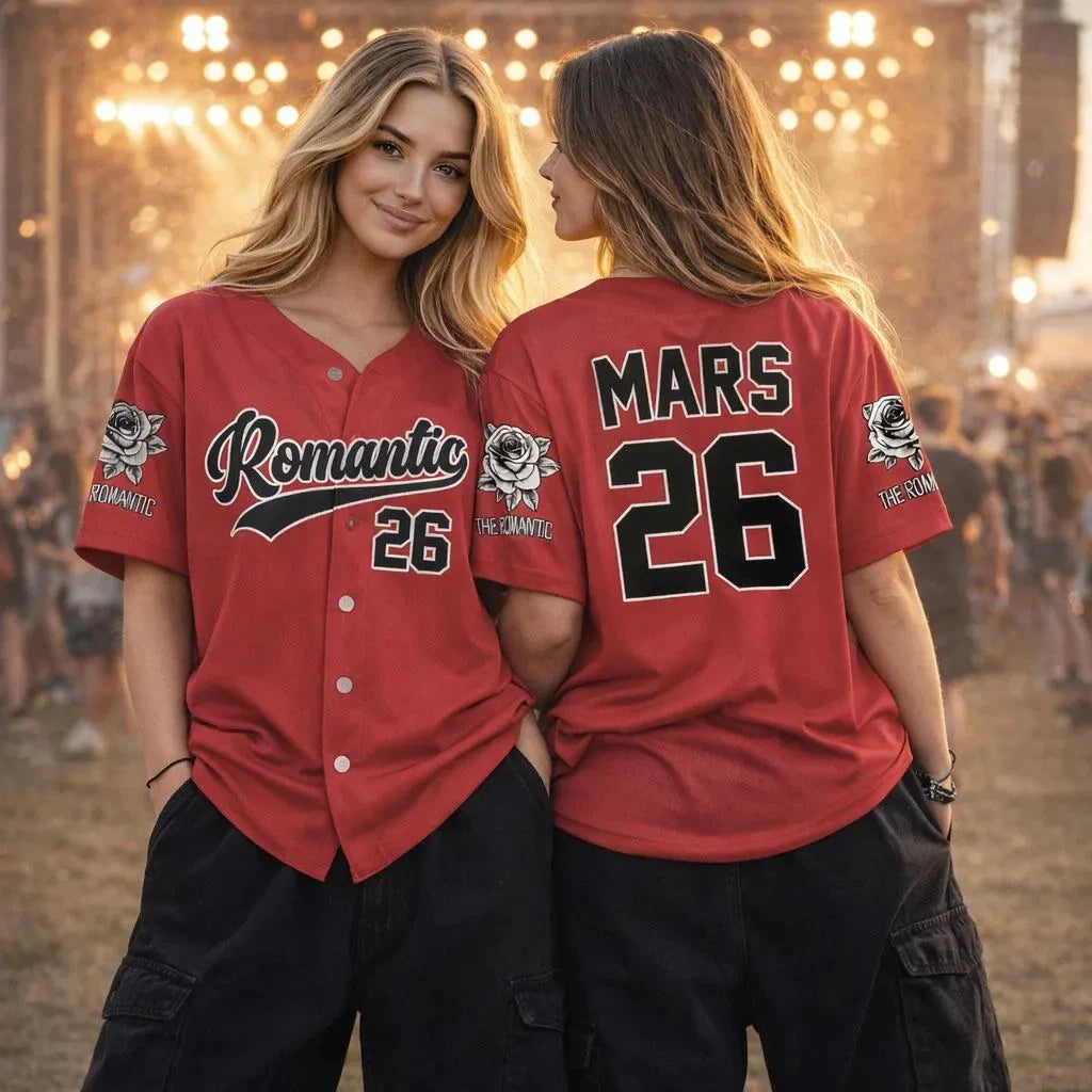 The Romantic Tour 2026 Baseball Jersey Bruno Mars Inspired Concert Tee Rose Print Casual T-shirt For Fans Kids Adults