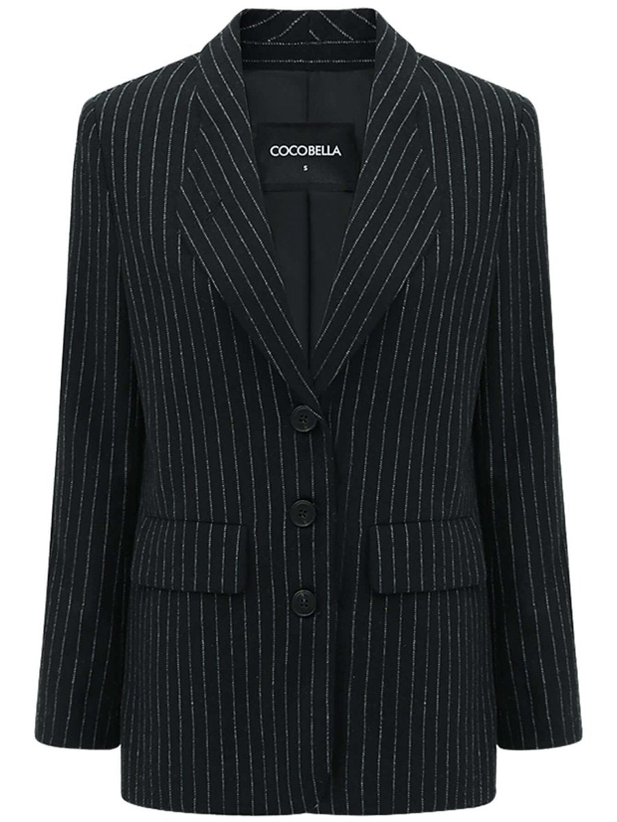 Classic Black Pinstripe Tailored Blazer