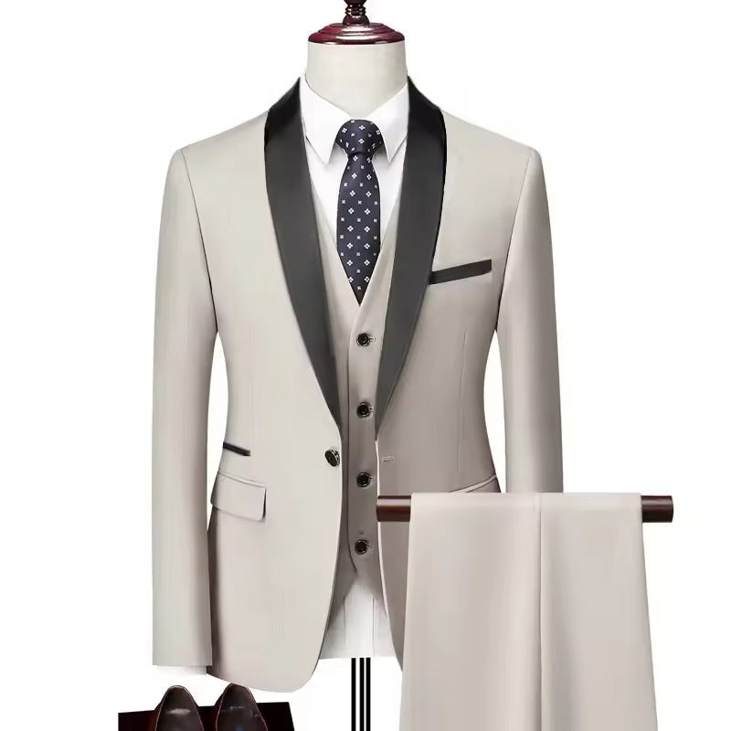 Mens Skinny 3-Piece Tuxedo Set Formal Suit (Beige)