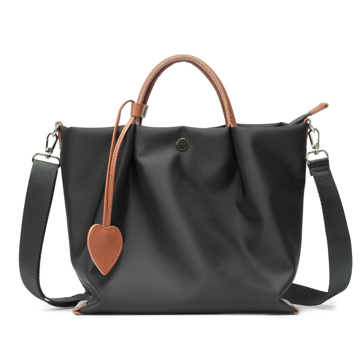 Lightweight Water-Resistant Nylon Tote Bag with Leather Trim – Convertible Shoulder & Crossbody Work Bag