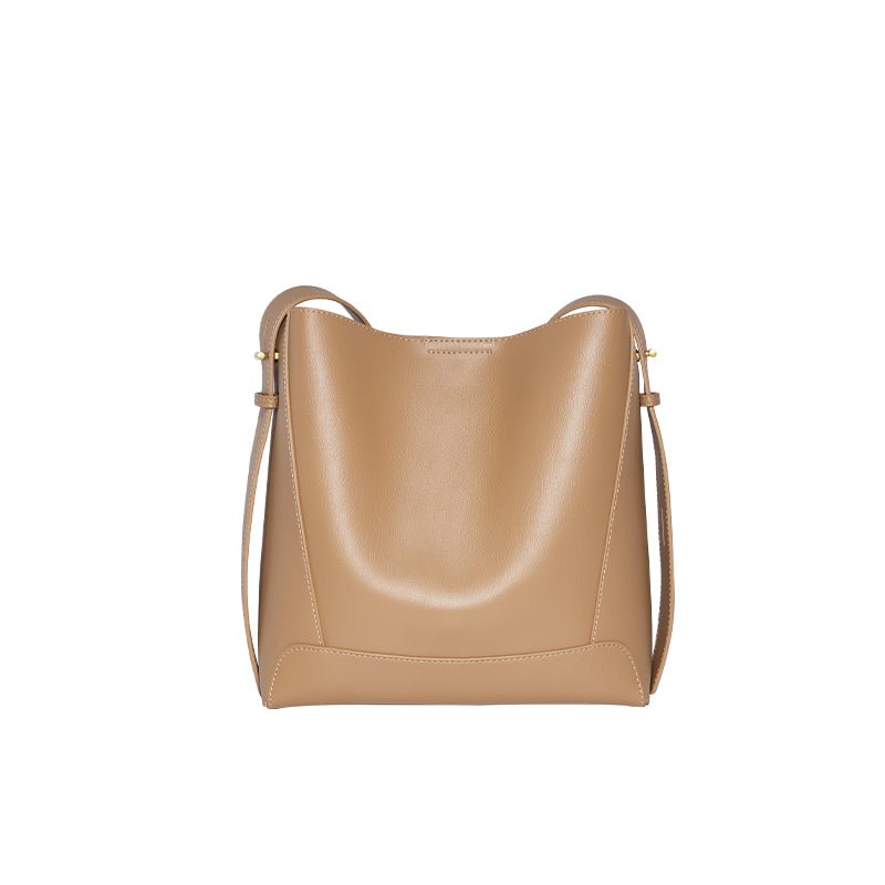 Luxe Genuine Leather Bucket Tote Shoulder Bag