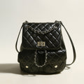 Multi-Pocket Chainstrap Quilted Backpack – Diamond-Quilted Leather Backpack with Silver Chain Straps & Turn-Lock Closure