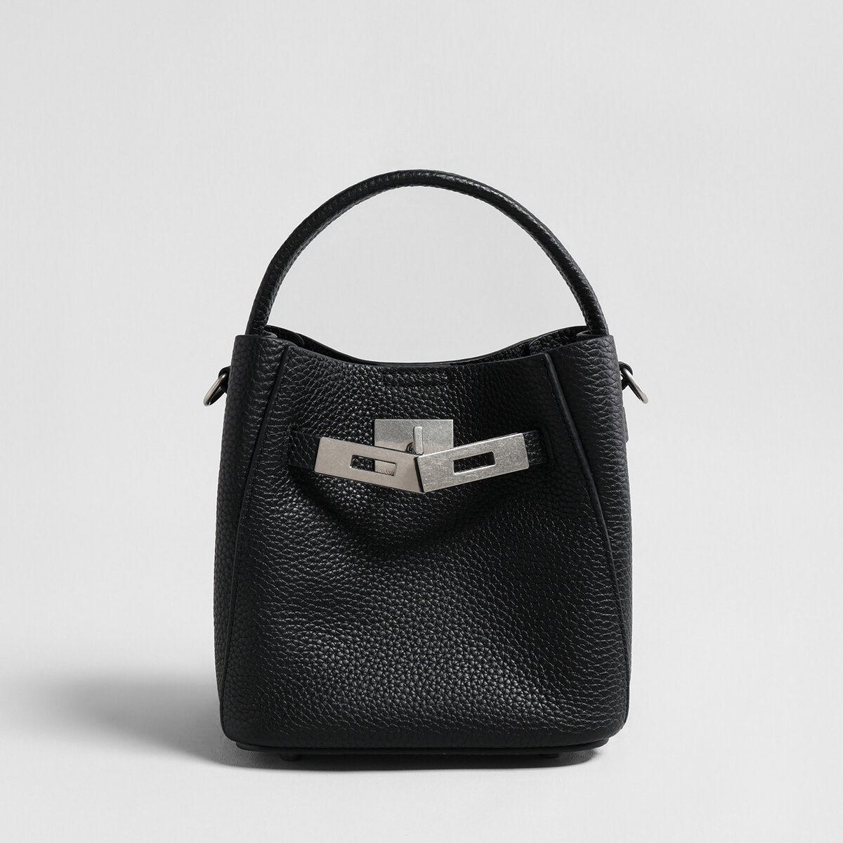 Pebbled Leather Mini Bucket Tote – Basket-Style Crossbody with Turn-Lock Hardware