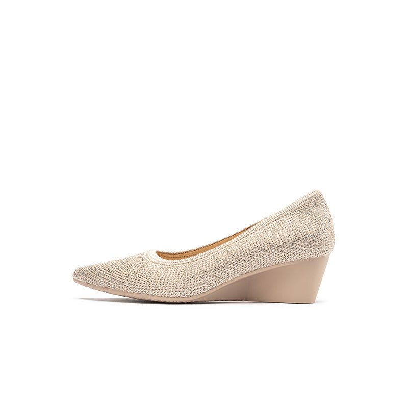 Rhinestone Check Knit Pointed Toe Wedge Pumps – Vintage Sparkle Office Heels